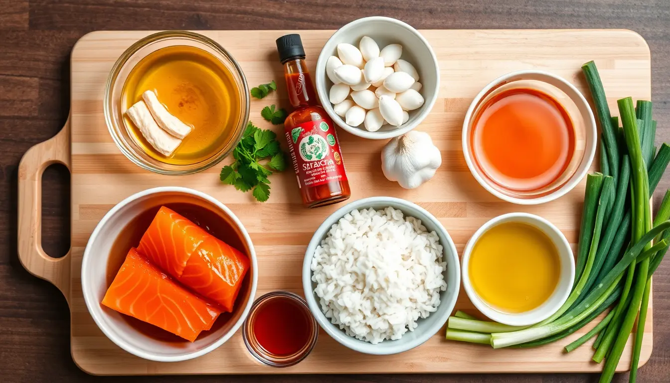 Honey Sriracha Salmon Bowls ingredients