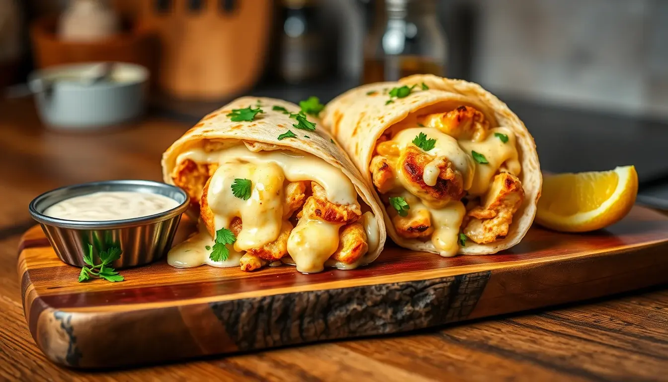 Cheesy Garlic Chicken Wraps recipe