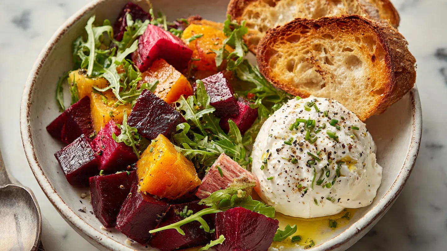 Beet Burrata Salad with Fried Bread