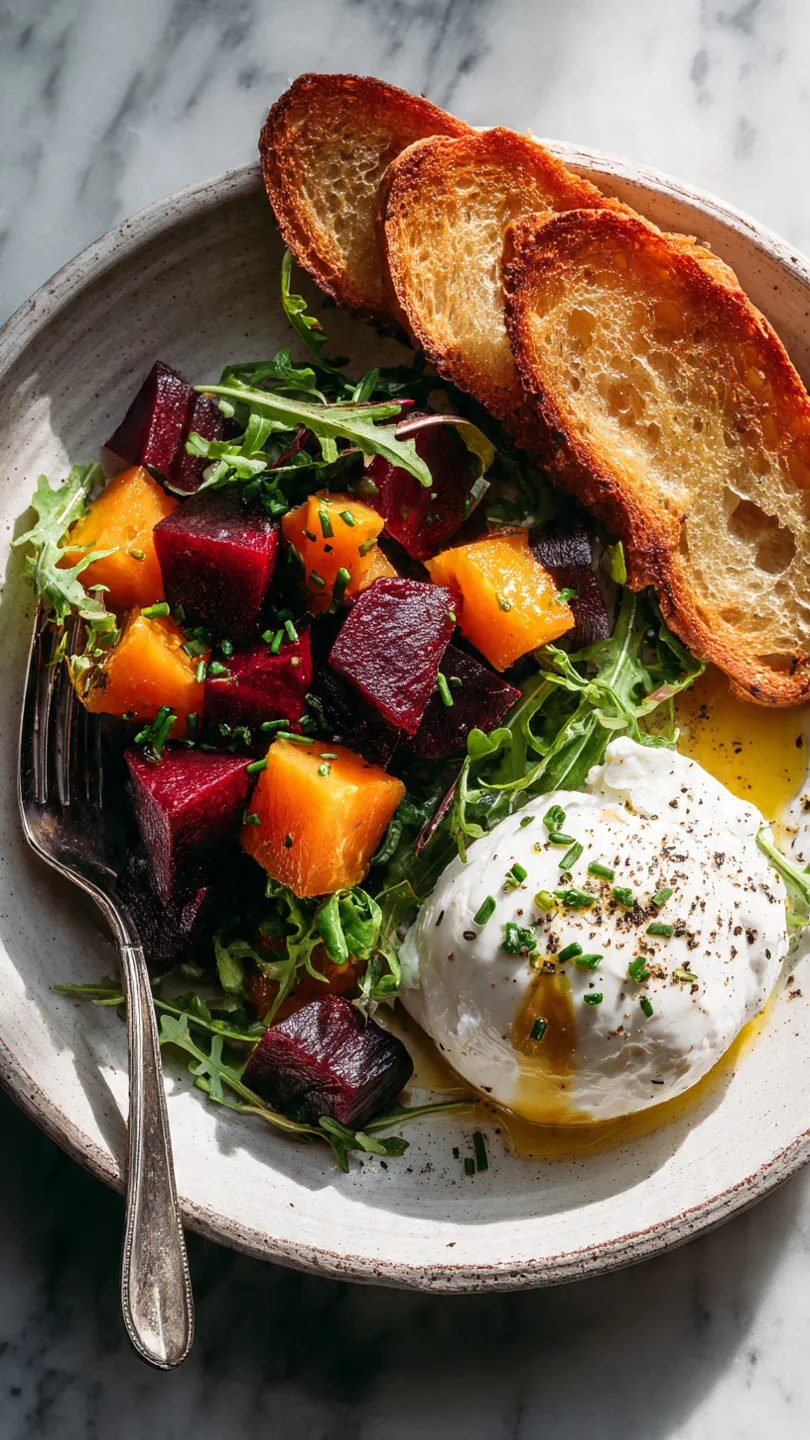 Beet Burrata Salad with Fried Bread
